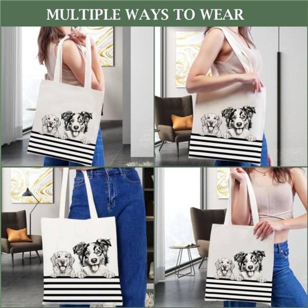 Canvas Tote Bag for Women Aesthetic Cute Cat Shopping Grocery Reusable Bag - Picture 4 of 6